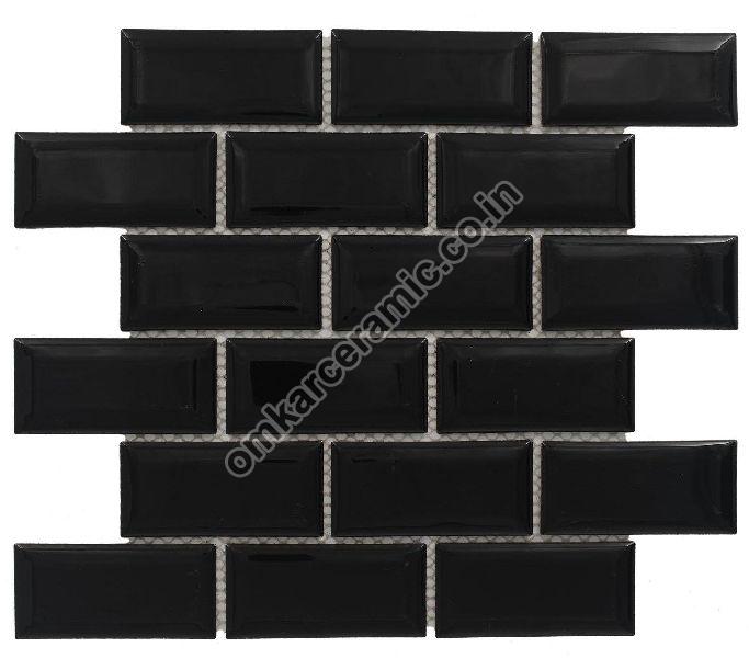Rectangle Glossy Black Mosaic Tiles