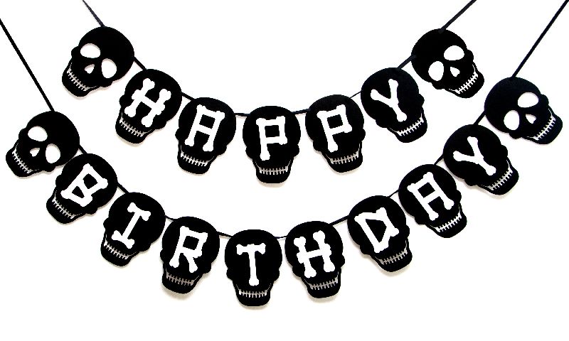 Black Skull Happy Birthday Banner