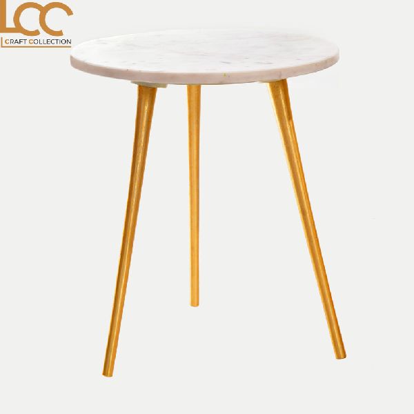 Big Marble Top Side Table with Three Metal Legs