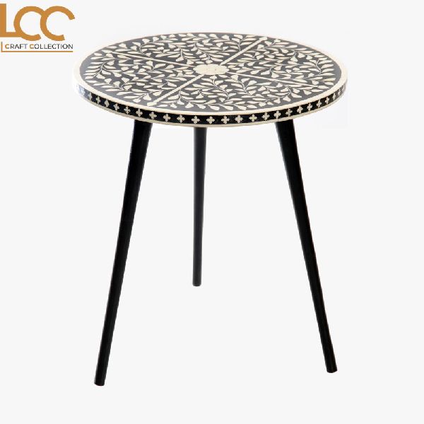 Petal Inlay Work Side Table with Three Legs