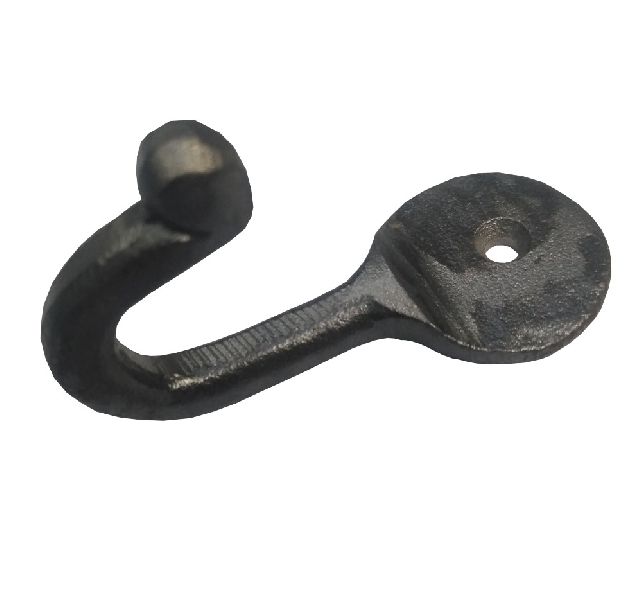 Cast iron single coat hook lacquered hand forged look