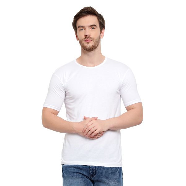Mens Half Sleeve White Round Neck T-Shirt
