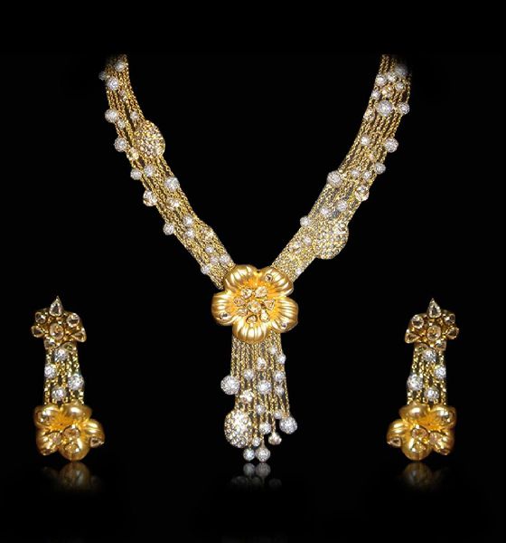 Golden Flower Diamond Necklace Set