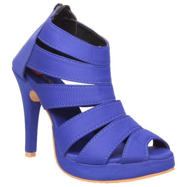 Blue Open Toe Strappy High Heeled Sandals