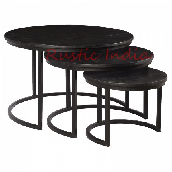 Black Iron & Wooden Coffee Table Set