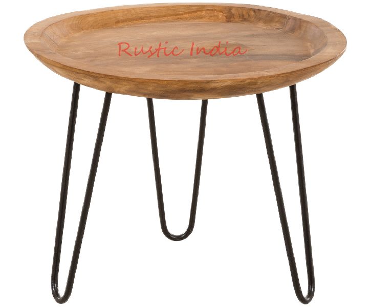 Round Iron & Wooden Side Table