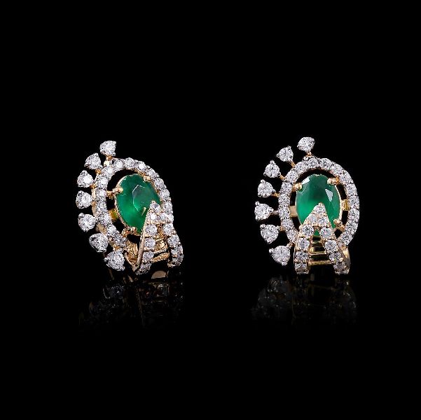 Green Stone Diamond Stud Earrings