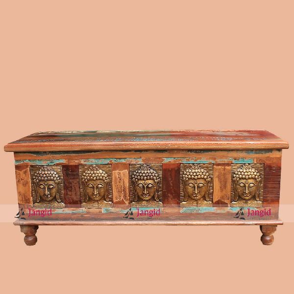 Solid Wooden Brass Buddha Head Storage Box