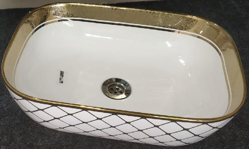 White & Golden Table Top Wash Basin