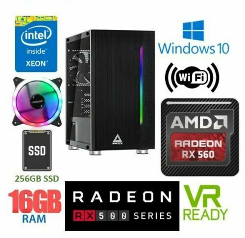 Gaming Desktop PC M.2 SSD AMD RX 560 XEON Six Core 16GB RAM Win 10 Computer
