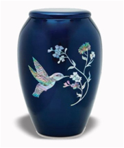 Mother Of Pearl Hummingbird On Blue Cremation Urn