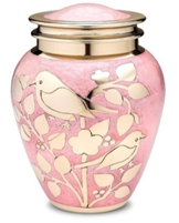 Pink with Gold Blessing Birds Cremation Urn