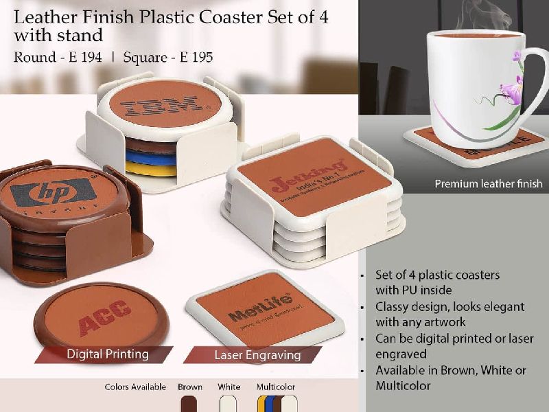 Leather Finish Plastic Coaster Set