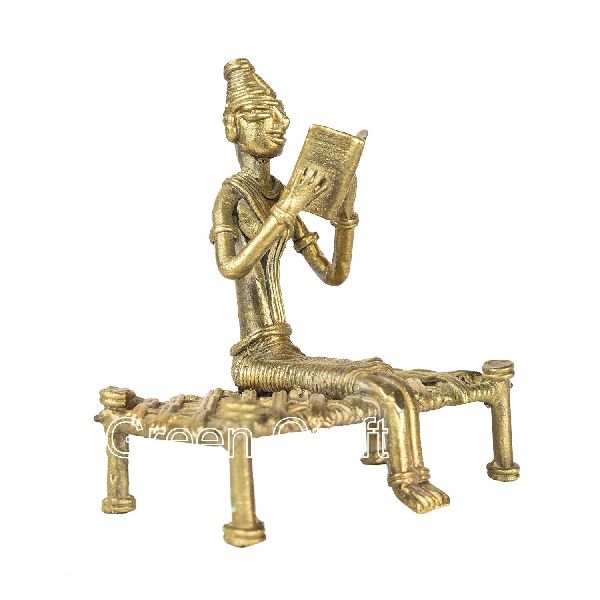 Lady on cot Home Decor Brass Tribal Sculpture (Brass)