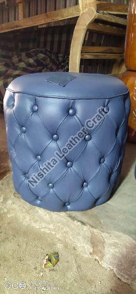 Leather Round Pouf