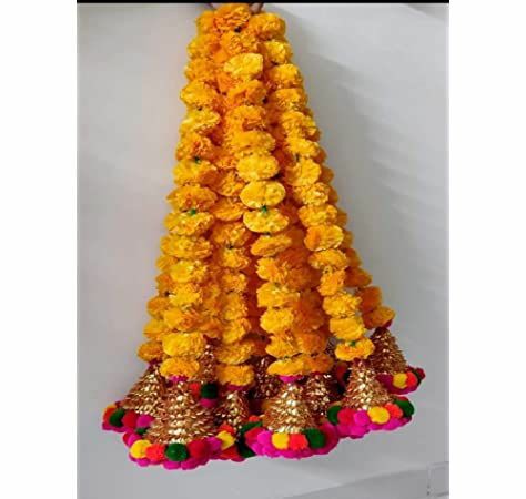 Artificial Marigold Garlands With Pompom Flower Decor Bell For All Decoration Wreaths For Decor