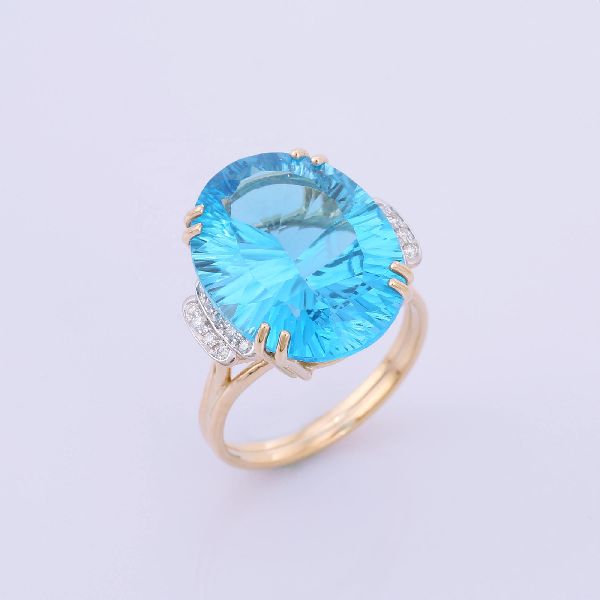 Blue Topaz with Diamond 14K Yellow Gold Ring