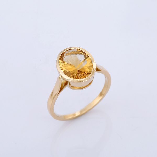 Natural Citrine Solitaire 18K Yellow Gold Ring