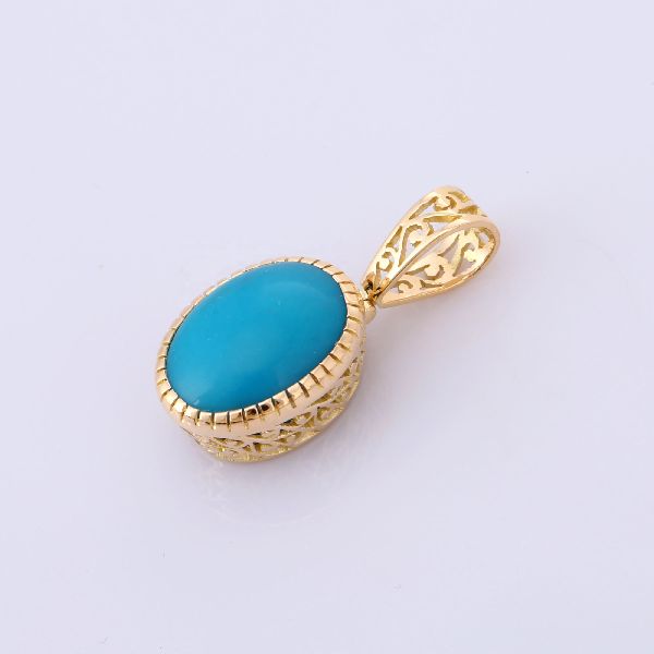 Opaque Turquoise Solitaire 18K Yellow Gold Pendant