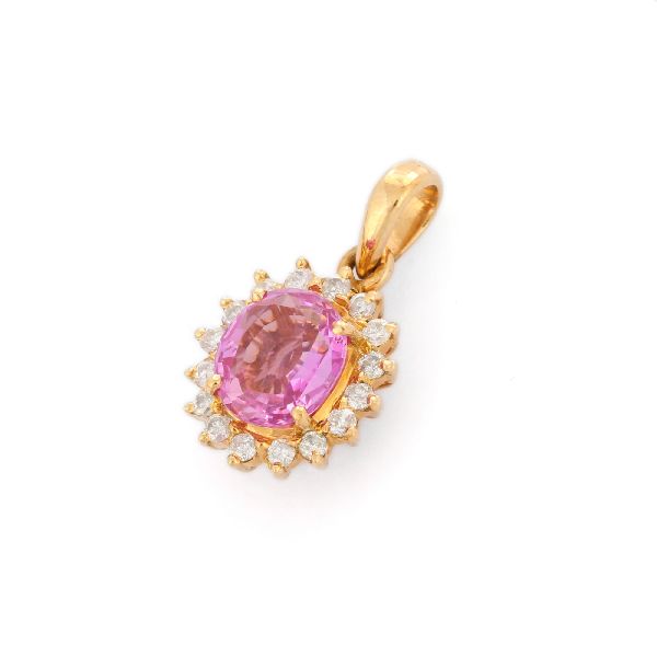 Precious Pink Sapphire Solitaire 18K Yellow Gold Pendant