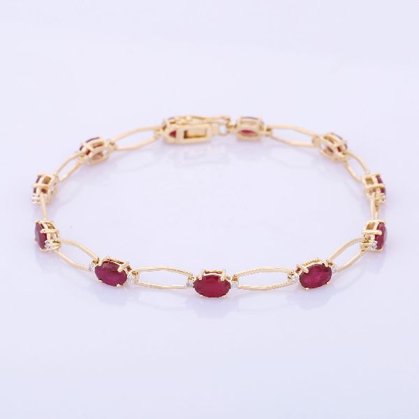 Precious Ruby With diamond 14K Yellow Gold Bracelet