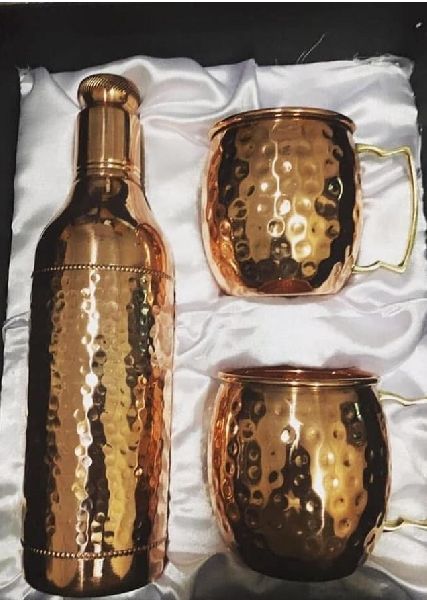Copper Hammered Cocktail Bottle Set