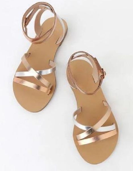 Synthetic Leather Divine Shine Rose Gold Flat Sandals