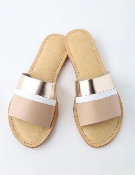 Synthetic Leather Pastel Pink Slip On Flat Sandals