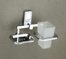 Nexa Series Stainless Steel Soap Dish with Glass Tumbler Holder