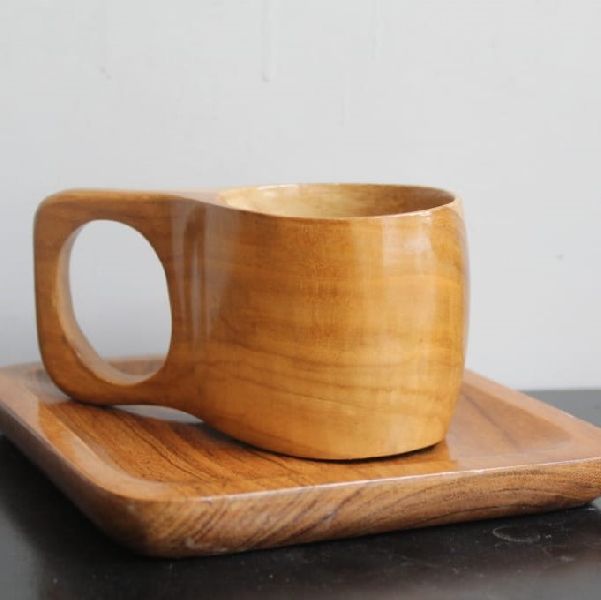 Teak Wooden Cup & Saucer Set