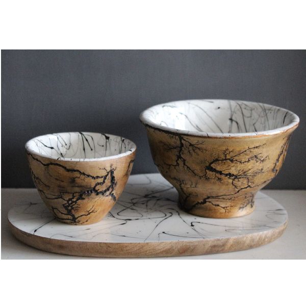 Wooden Printed Bowl & Platter Set