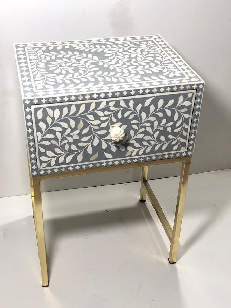 Bone Inlay Side Table with Drawer
