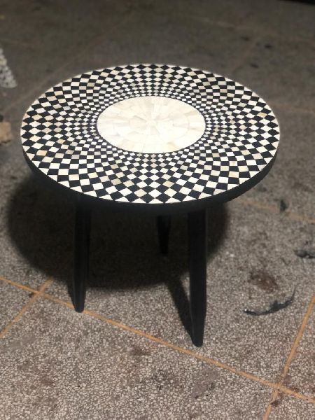 Bone Inlay Side Table with Mild Steel Legs