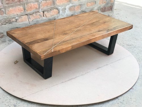 Brass Inlay Wooden Coffee Table