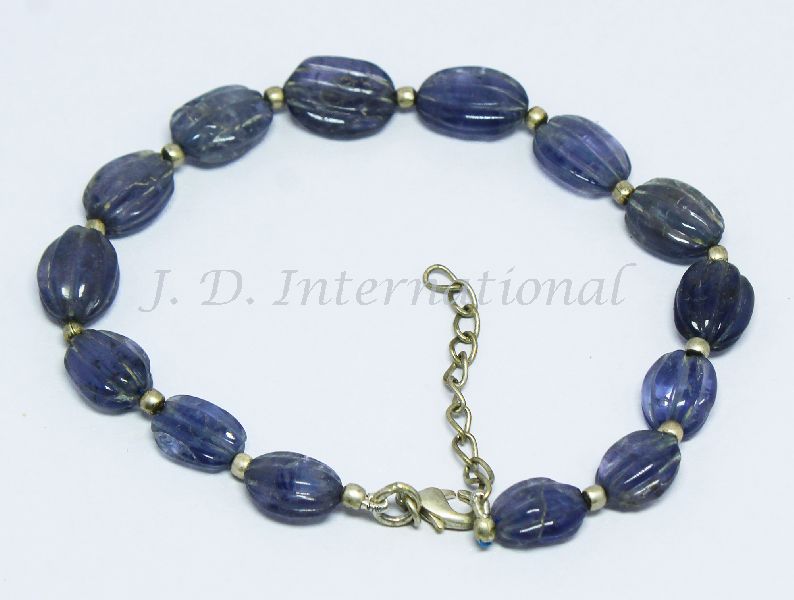 Water Sapphire Iolite Carving Oval Rosary Bracelets