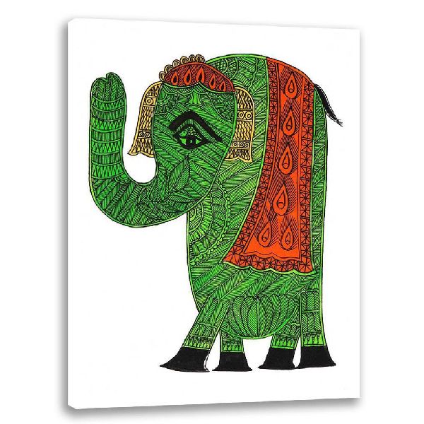 Green Elephant | Madhubani Painting