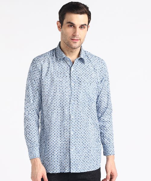 Mens Pati Blue Printed Full Sleeves Cotton Shirt