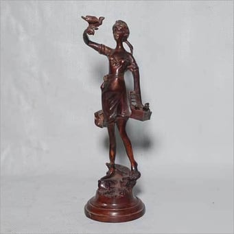 Copper Lady with Bird Statue
