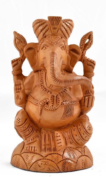 Wooden Pagdi Ganesha Statue
