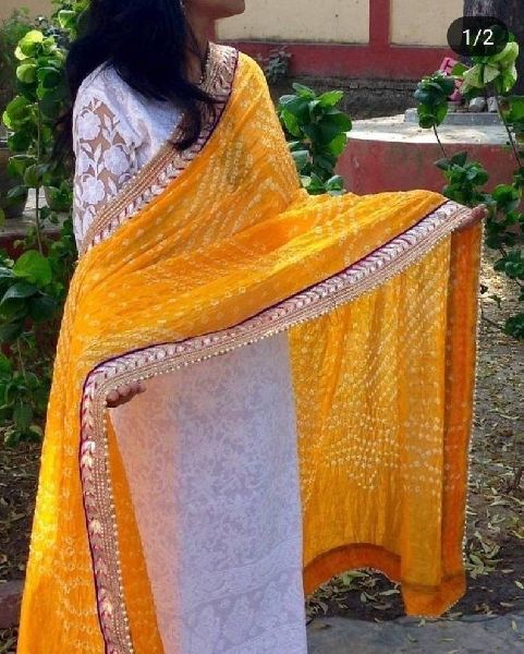 Rajasthani Handprinted Heavy Border Bandhani Dupatta Ethnic Women\'s Scarf woman clothing