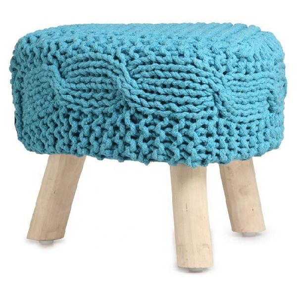 Wooden Leg Cotton Rope Knitted Stool Ottoman