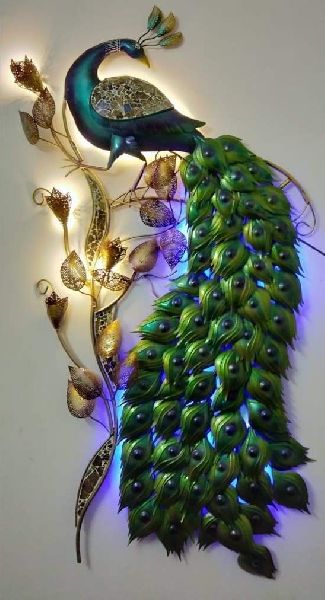 Iron 5 Feet LED Peacock Wall Hanging