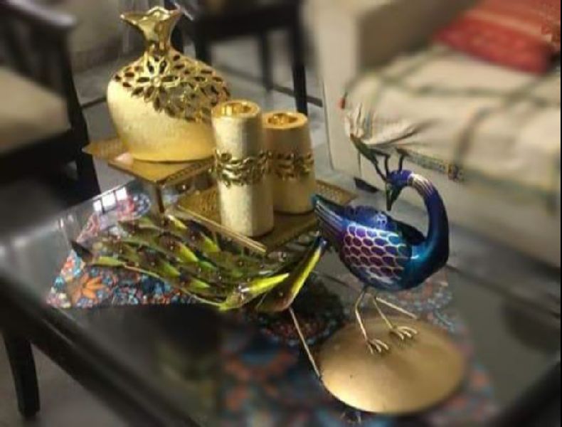Iron Peacock with Serving Tray