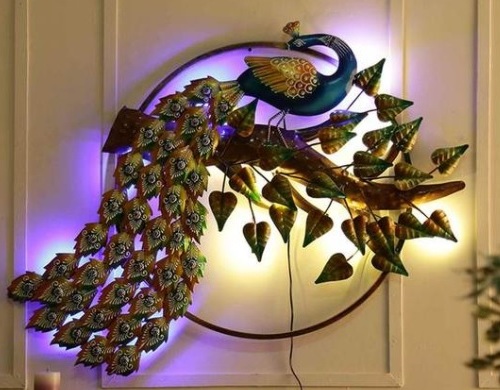 Iron Peacock with LED Wall Art