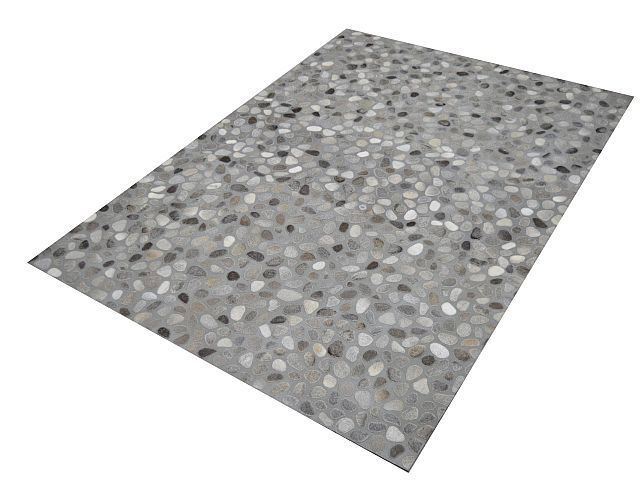 RIS-PAT-6069 GREY LTR-436 Handmade Hair On Leather Carpet