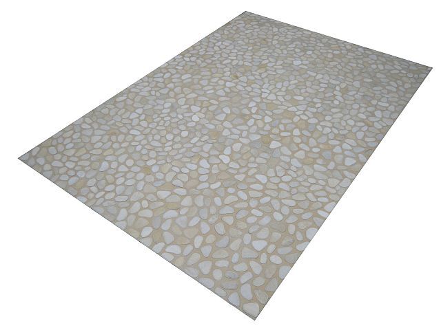 RIS-PAT-6069 IVORY LTR-436 Handmade Hair On Leather Carpet
