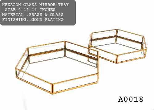 Hexagon Glass Mirror Tray