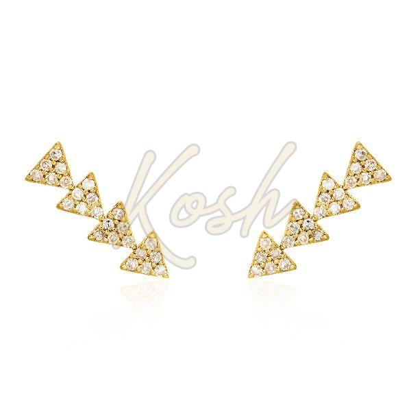 Gold Diamond Triangle Climber Earrings