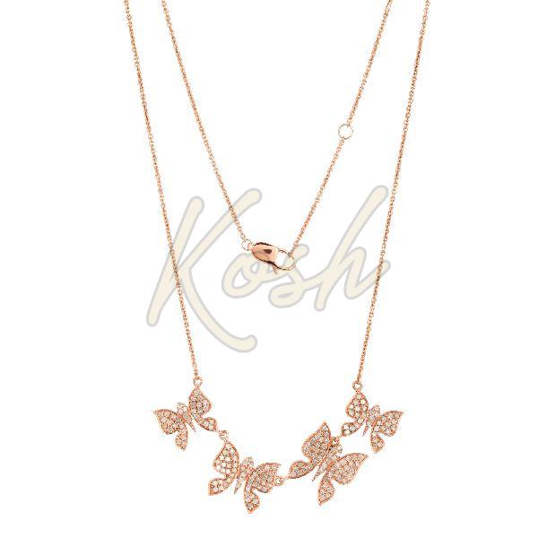 Gold Four Butterfly Diamond Necklace