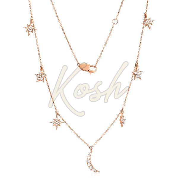 Gold Star and Moon Charm Diamond Necklace